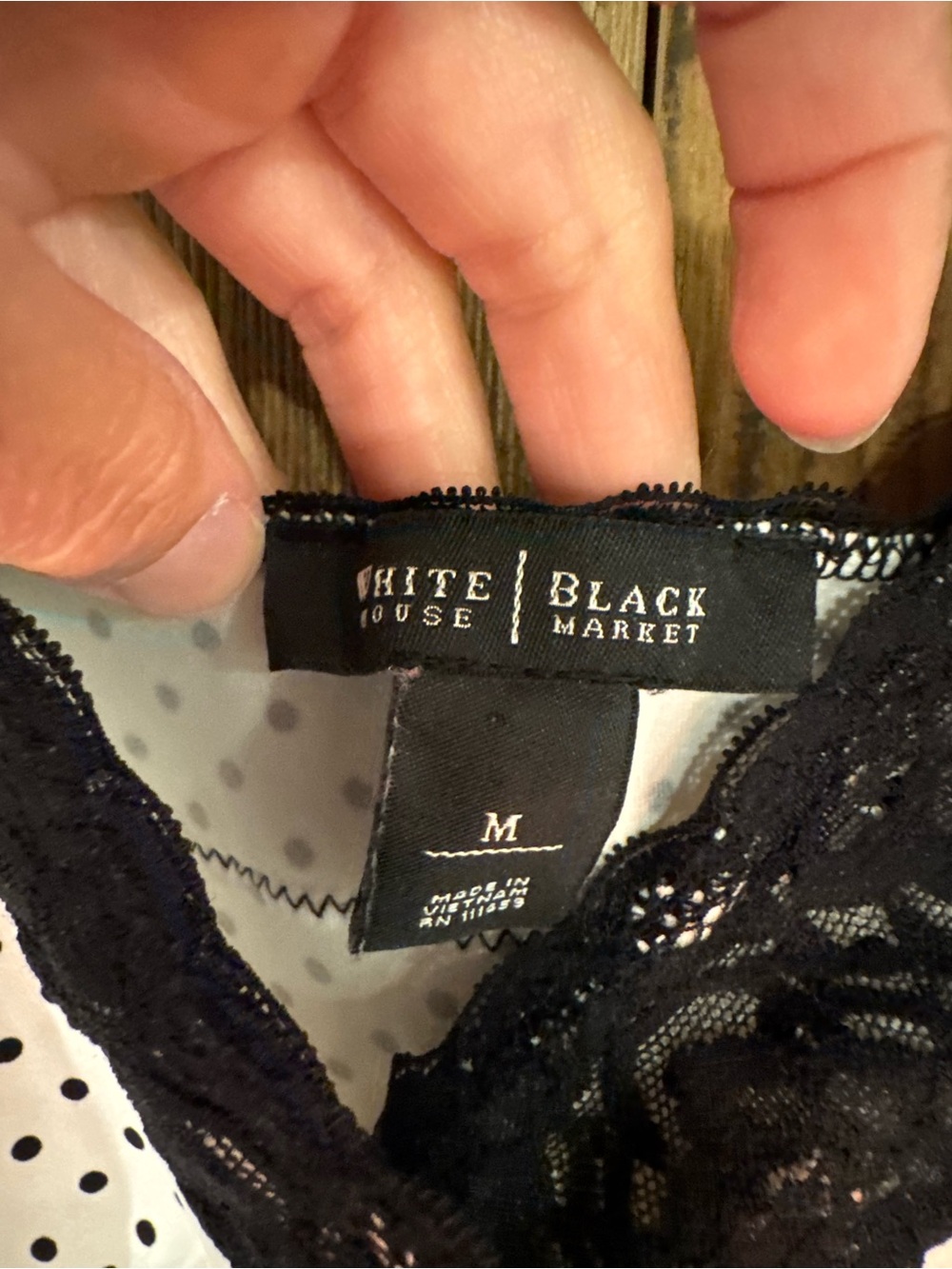 White House Black Market Black & White Polka Dot Lace Trim Cami - Picture 4 of 6